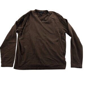 Banana Republic Mens Luxe Brown V-Neck Sweater Large Silk Blend Pullover Casual